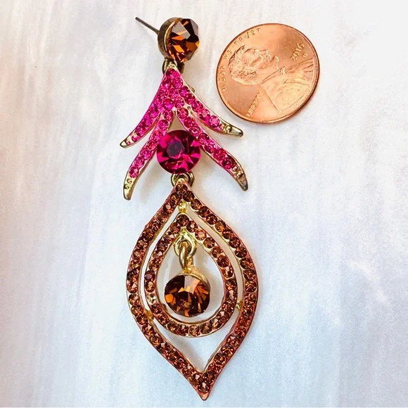 Gorgeous, vintage pink amber tones bling pierced earrings - Picture 6 of 6